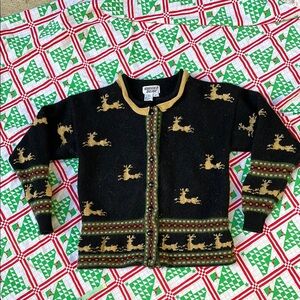 Vintage Christmas Reindeer Cardigan Sweater
